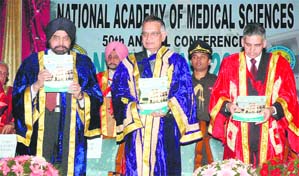 Punjab Governor Shivraj Patil releases a souvenir at the 50th annual conference of National Academy of Medical Sciences in Patiala on Saturday.