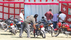 Parking near the shops selling crackers in Nehru Stadium, Abohar, is in violation of norms laid down by the district administration.