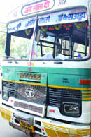 The Blueline bus that hit a pedestrian near Bhogal in New Delhi on Monday night.