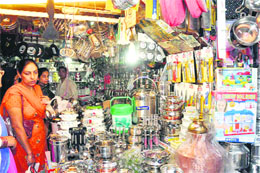 Customers at a utensil shop in Dehradun on Tuesday.