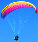 A paraglider about to land at the police ground in Dharamsala