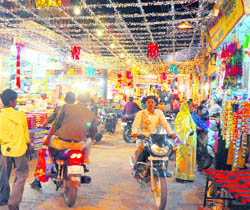 A decked-up market in Haridwar on Wednesday.