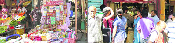 Shops selling fire crackers without licence in Dehradun on Wednesday.