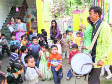 Tiny tots of Poly Kids School celebrate eco-Divali in Dehradun on Wednesday. 
