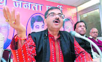 Tarun Vijay, Rajya Sabha MP, addresses a press conference in Dehradun