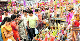 A view of the crowded Karan Market on the eve of Divali in Karnal.