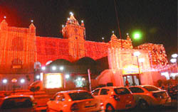 The Illuminated gurdwara at Model Town in Jalandhar on the eve of Divali.