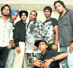 Members of the Distorted Elements Band pose for a photograph in Ludhiana. They are scheduled to present a fusion of folk music, bhangra and western dance during “Rock meets Rap” concert at Rotary Bhawan on November 7.