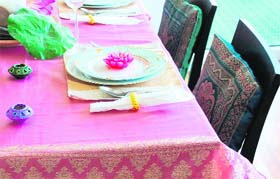 A bright table cover can easily lend a touch of tradition to the dining area