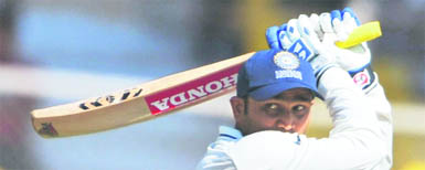 Virender Sehwag plays a shot during the first day of the first Test against New Zealand at The Sardar Patel Gujarat Cricket Stadium at Motera on Thursday.