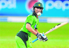 Pakistani batsman Younis Khan plays a shot during the fourth ODI against South Africa in the Dubai.