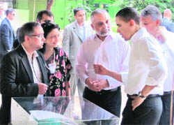 US President Barack Obama at the Agriculture and Food Security Expo at St Xaviers College in Mumbai on Sunday.