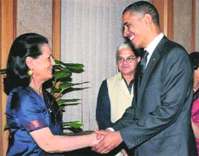 Obama with UPA chairperson Sonia Gandhi