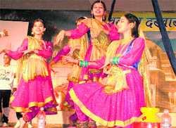 Students perform a dance during the annual day function of Shri Atamanand Jain School, Daresi, Ludhiana