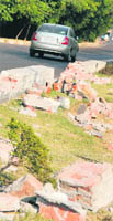 The road divider on the Ferozepore Road near Sidhwan Canal bridge is in a dilapidated condition