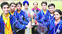 The PU badminton team that finished runners-up in the All-India Inter-University Badminton (Men) Tournament at Dr NTR University of Health Sciences, Vijayawada
