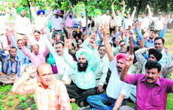 UT employees protest in front of the CHB office at Sector 9 in Chandigarh