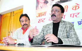 General secretary of the Congress Kuldeep Rathore addresses mediapersons in Shimla