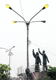 Despite an acute power crisis, the Municipal Corporation keeps these streetlights switched on during the day in Ludhiana.