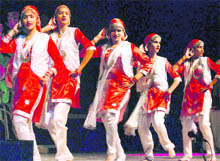 Students perform during a prize distribution function of Shivalik Public School in Mohali on Tuesday.