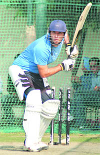 Yuvraj Singh during a practice session at the PCA stadium in Mohali on Tuesday.