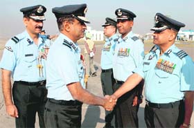 Air Officer Commanding-in-Chief, Western Air Command (WAC), Air Marshal NAK Browne (second from left) meets senior officers at 12 wing in Chandigarh