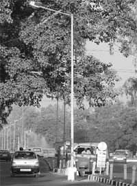An electricity pole located in the middle of the road separating Sector 55, Chandigarh, and Phase II, Mohali, poses a threat to motorists