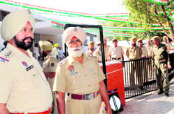 Policemen deployed at Congress Bhawan in Sector 15, Chandigarh, on the eve of the coronation ceremony of Capt Amarinder Singh as PPCC president on Thursday