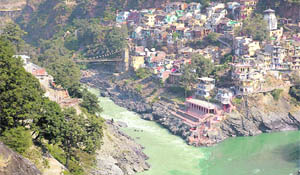 The confluence of the Bhagirathi and the Alaknanda at Devprayag in Pauri Garhwal district.