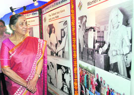 Governor Margaret Alva at a photo exhibition at the Parade Ground in Dehradun on Thursday.