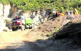 Unabated mining work goes on in the Bishar area near Pitthoragarh town.