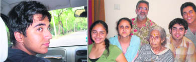 Aman Kachroo in a car and (right) along with his family members.
