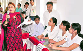 Students participate in a quiz competition in connnection with National Education Day at Government Senior Secondary School for Boys, Gandhi Nagar, Jammu, on Thursday.