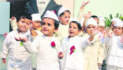 Tiny tots at a Childrens Day celebrations at St Xavier Play Way School in Ludhiana