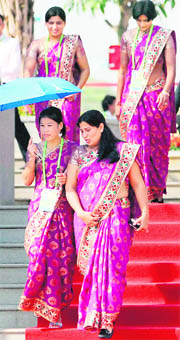 Indian athletes during the flag hoisting ceremony of the Asian Games at the Athletes Village in Guangzhou, on Thursday.