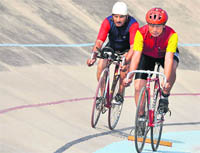 Cyclists in action during the All-India BSNL Cycling Meet in Ludhiana on Friday.