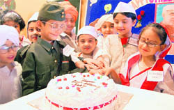 Students of Green Land school celebrate Childrens Day in Ludhiana on Saturday.
