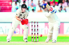 Sehwag drives during his knock of 96 in Hyderbad on Saturday.