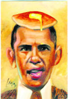 Artist Dan Lacey has portrayed Obama with a pancake on his head