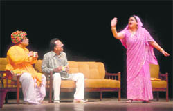 Artistes perform during a play in Chandigarh on Sunday. 