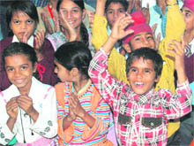 Differently abled children participate in The Voice of Silence during the Childrens Day celebrations at Mohali on Sunday
