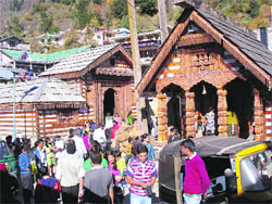 Tourists throng Vashisht village, 3 Km from Manali, which is known for its sulphur springs.