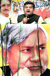BJP leader and party spokesperson Ravi Shankar Prasad addresses a press conference at the party office in Patna on Sunday.
