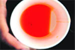 A man holds the glass of cold drink with an insect floating on its surface at KFC, Sector 8, Chandigarh