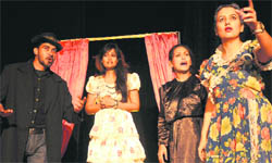 Artistes stage the play Arthdosh at the Bal Bhawan auditorium in Chandigarh