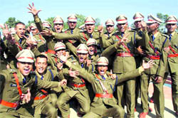 Officers rejoice at ITBP Seemadwar after a passing-out parade in Dehradun on Monday