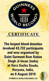 A copy of the certificate of the Guinness Book of World Records issued to the Dera Sacha Sauda.