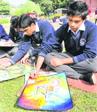 Students take part in a painting competition at Moti Ram Arya School, Sector 27, Chandigarh