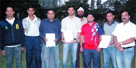 Badminton players before submitting a memorandum to the Police Commissioner in Jalandhar.
