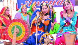 Students perform giddha at the Baal Mela celebrated by the St. Soldier Group of Institutions in Jalandhar. 